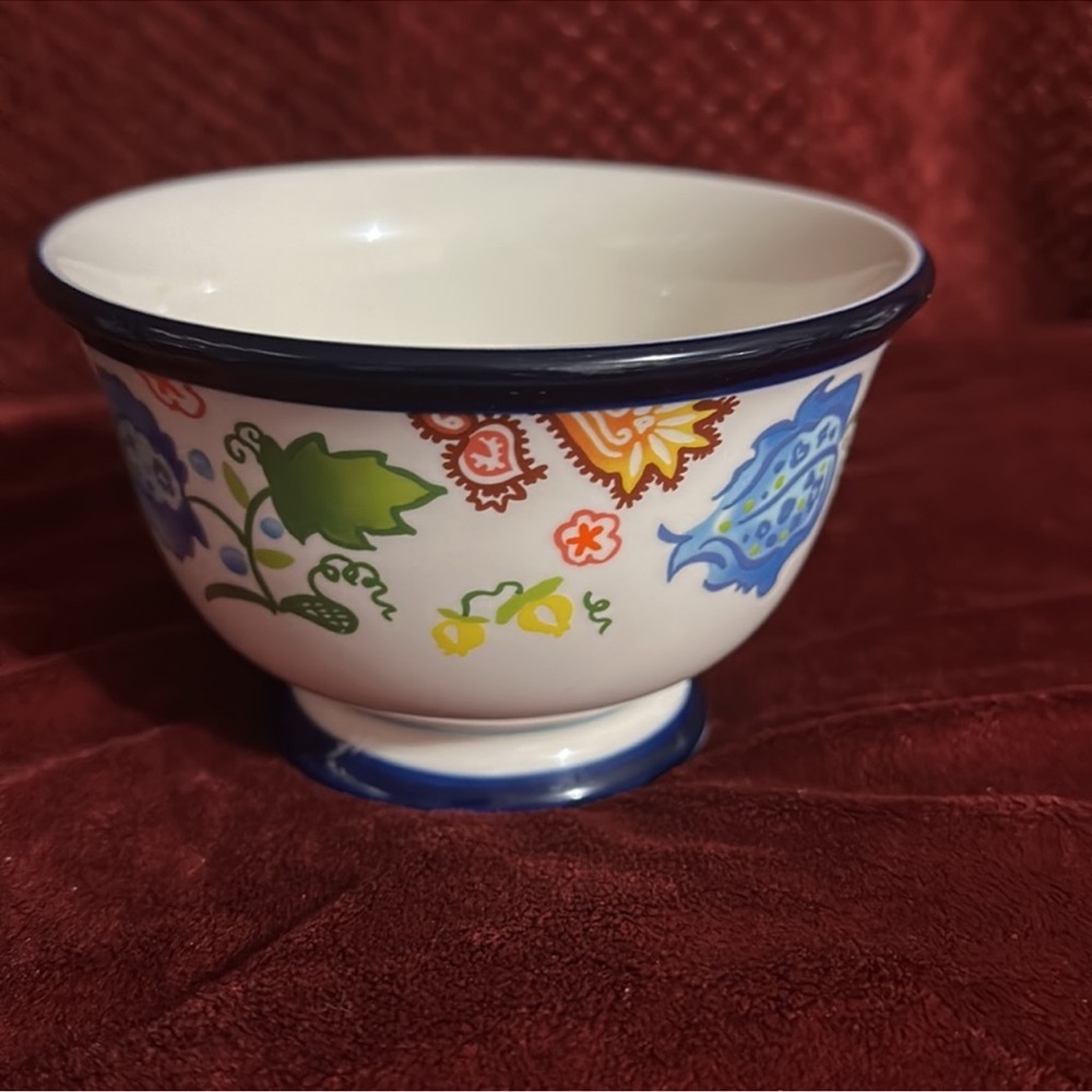 Threshold Carnigan Field Stoneware Cereal Bowl 5.5" x 3.5". Dk Blue Green Red - Picture 5 of 8